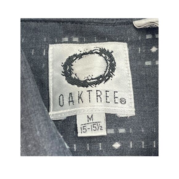 Oaktree Dress Shirt Men's Medium (15-15.5) Gray Printed Polyester Classic Formal - Picture 2 of 7